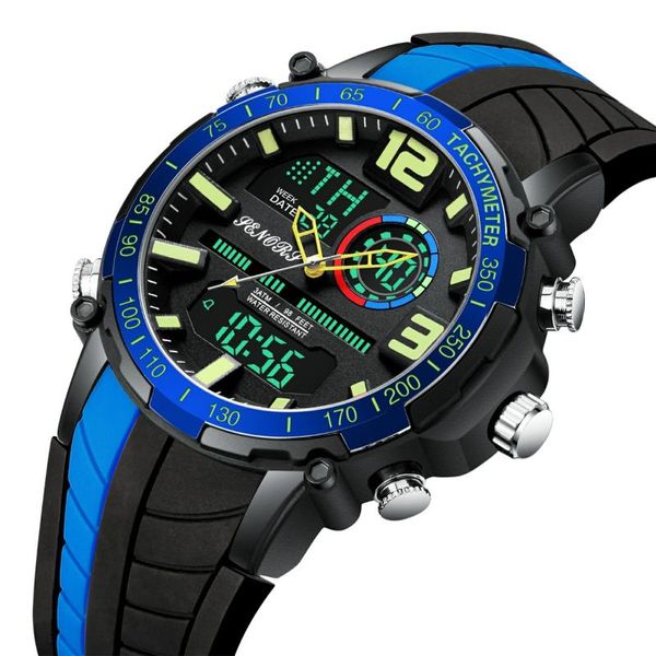 

wristwatches sport mens digital watch dual display relogio masculino waterproof silicone band reloj hombres men's quartz, Slivery;brown