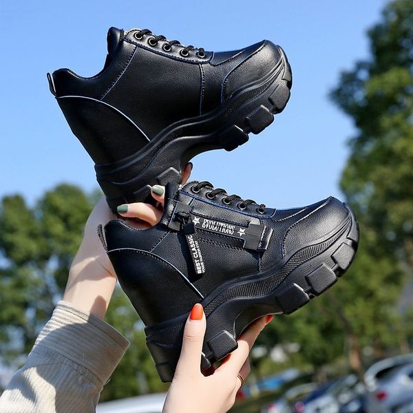 

women platform sneakers lace-up winter keep warm dad shoes 10cm high chunky casual shoes thick bottom flats ladies creeper