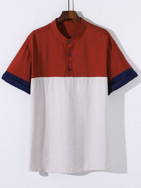 

men color block half button shirt h9sa#, White;black