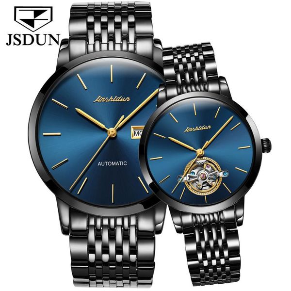 

wristwatches jsdun 2021 couple watch ladies or men's mechanical date week clock female waterproof montre femme, Slivery;brown