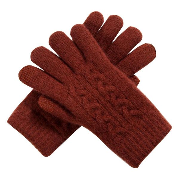 

five fingers gloves double thickness daily warm soft elastic wrist washable solid knitted women outdoor touchscreen autumn winter, Blue;gray
