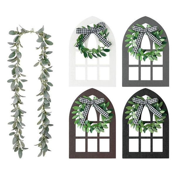 

decorative flowers & wreaths 4 pcs wooden farmhouse window tiered tray decoration 1 2 meter soft faux vine greenery and leaves