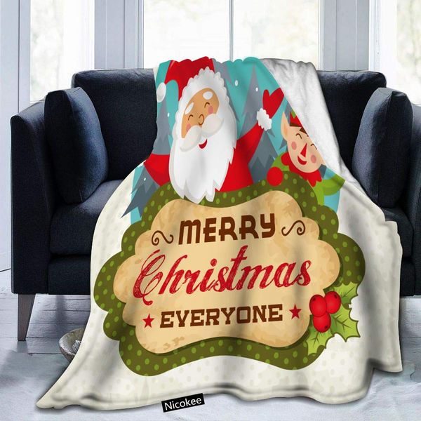 

Flannel Fleece Blanket Santa Claus and Christmas Fairy Hand On Gift Throw Blankets for Bed Couch Chair and Sofa