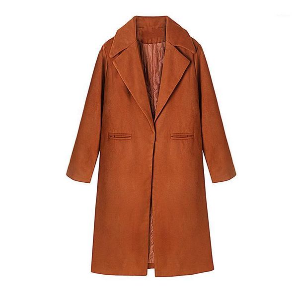 

women warm long sleeve solid single button coat khaki winter thick wool caramel korean windbreaker jackets with big pocket women's & bl, Black