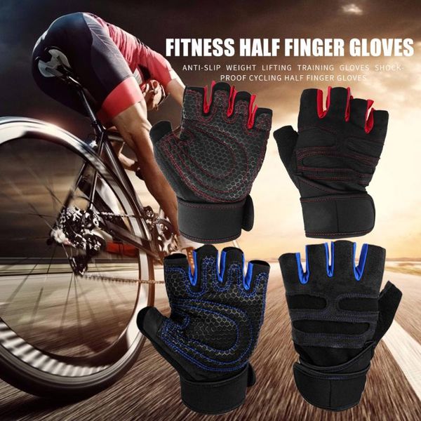 

cycling gloves shockproof weight lifting anti-slip sport half finger, Black