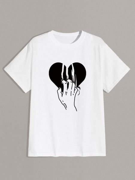 

romwe guys heart & hand graphic tee r53m#, White;black
