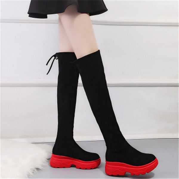

boots autumn women platform over the knee female fashion winter warm snow shoes hided wedge lady high boot black eu