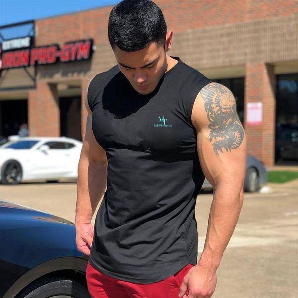 

gym clothing men bodybuilding tank summer casual sleeveless shirt male fitness training cotton undershirt apparel, White;black