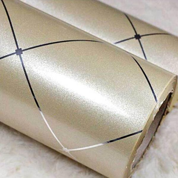 Wallpapers 0.6x5m PVC PVC À Prova D 'Água Gold Grid Linha De Prata Auto-Adesivo Papel De Parede Armário De Móveis Porta Decorativa Adesivo De Parede