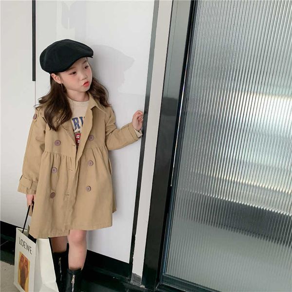 

children's solid color windbreaker jacket for girl autumn winter kids double breasted parka girls england style trench coat 210615, Camo