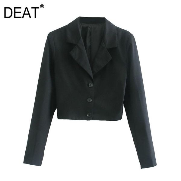 

women's jackets [deat] loose fit black short split single breasted jacket lapel long sleeve women coat fashion spring autumn 2021 13t22, Black;brown