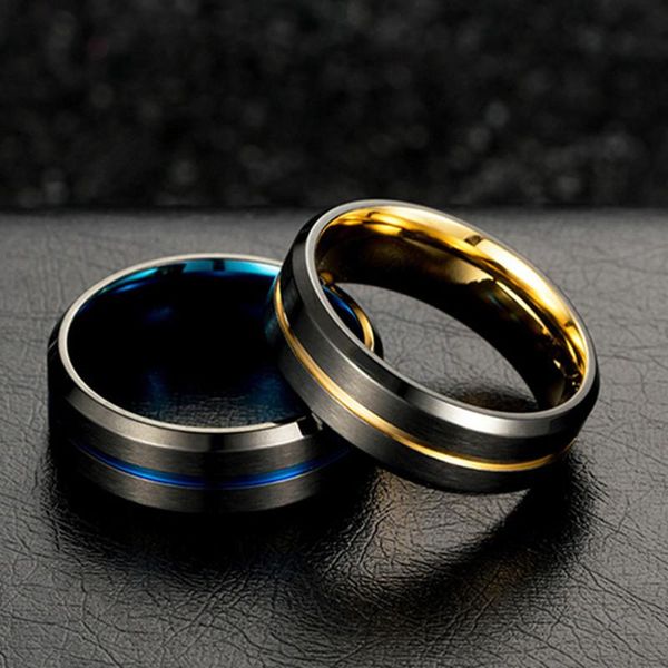 

cluster rings black gold/black blue stainless steel ring for men's jewelry 8mm, Golden;silver