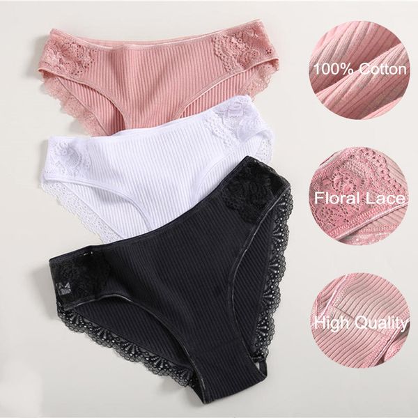 

women panties cotton underwear comfortable female underpants floral lace briefs low-rise pantys intimates lingerie knickers, Black;pink