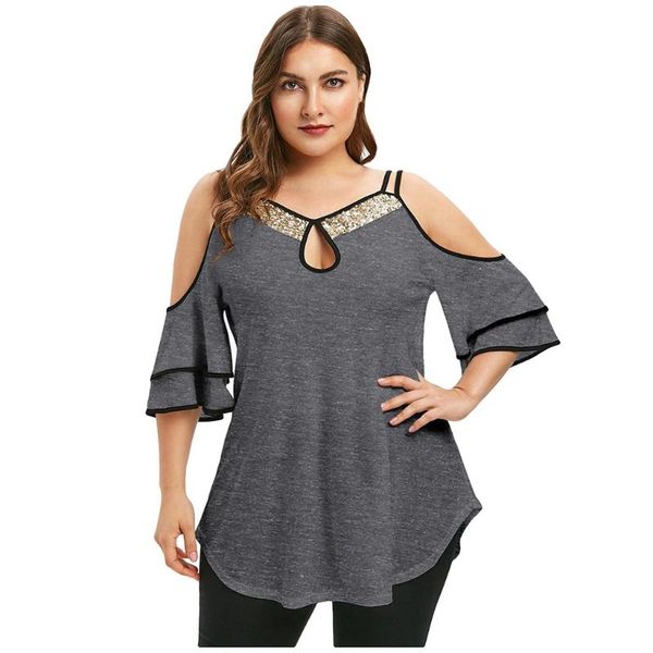 

women's t-shirt fashion women t shirt summer sequins casual strap leaky shoulder short sleeve stylish unique ruffles solid l0220, White