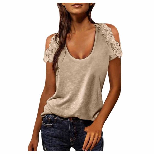 

women's t-shirt summer fashiont shirt solid color short sleeved round neck loose fashion strapless plus size #t1g, White