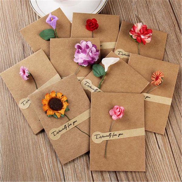 

greeting cards 5pcs retro diy kraft paper invitation card with handmade dry flower birthday wedding party thank postcard gift envelope