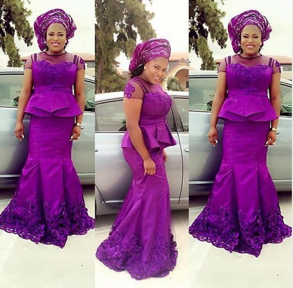 

abendkleider purple prom dresses applique long formal sheer neckline nigerian evening gowns robe de soiree abiye, Black