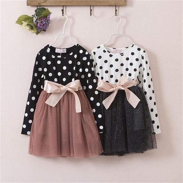 

girl's dresses kids for girls clothing polka dots print long sleeve casual school wear girl dress vestido infantil 2 3 4 5 6 7years, Red;yellow