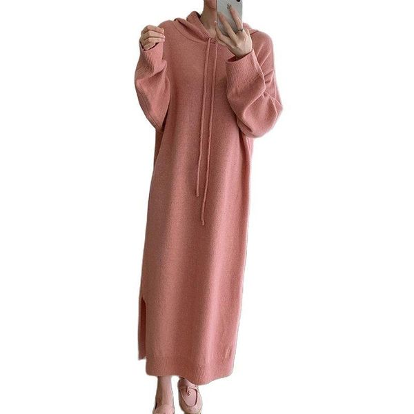 

casual dresses dress design lazy style hooded loose sweater knitted split 2021 autumn and winter fashion women's clothing, Black;gray