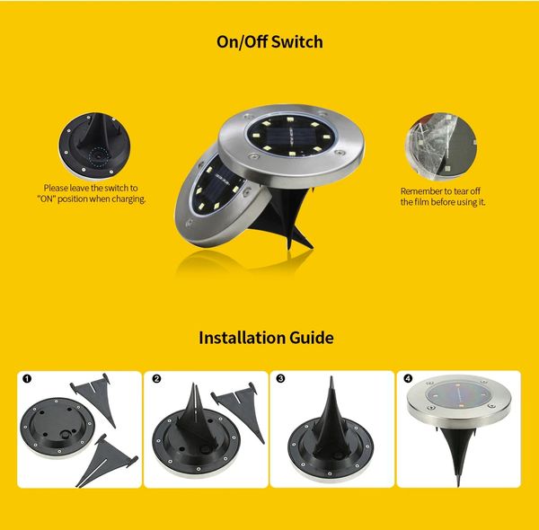 

4 leds solar ground light stainless steel outdoor garden lamp - silver yellow