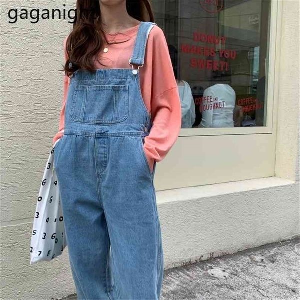 GAGANIGHT Rahat Gevşek Kadın Kot Tulum Artı Boyutu Moda Kızlar Bahar Sonbahar Denim Genel Yüksek Bel Kore Jean 210809