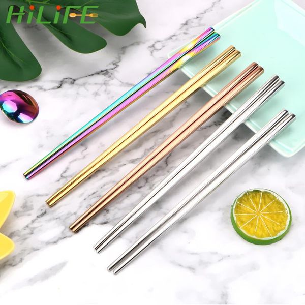 

1 pair chopsticks reusable anti-scald tableware stainless steel 304 tools durable