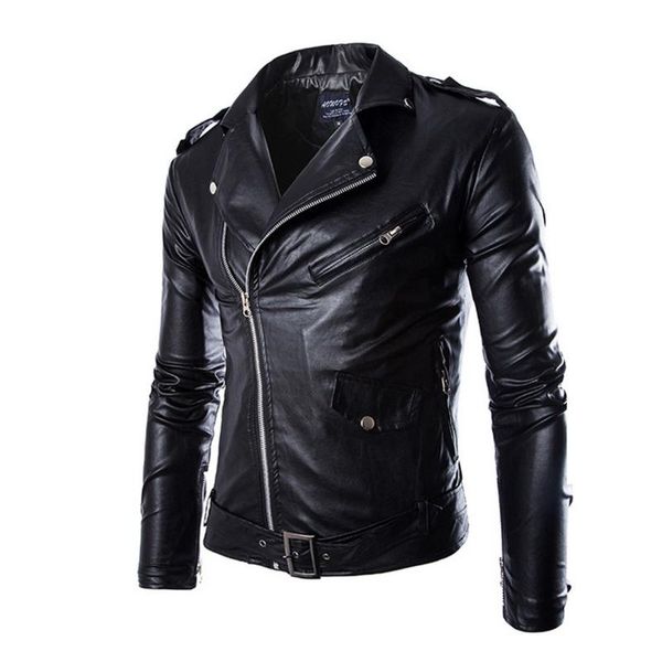 

men's fur & faux autumn and winter korean locomotive slim fit leather jacket british fashion, Black