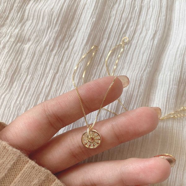 

designer necklace 925 sterling silver jewelry with skeleton round compass pendant luxury zircon clavicle chain for women