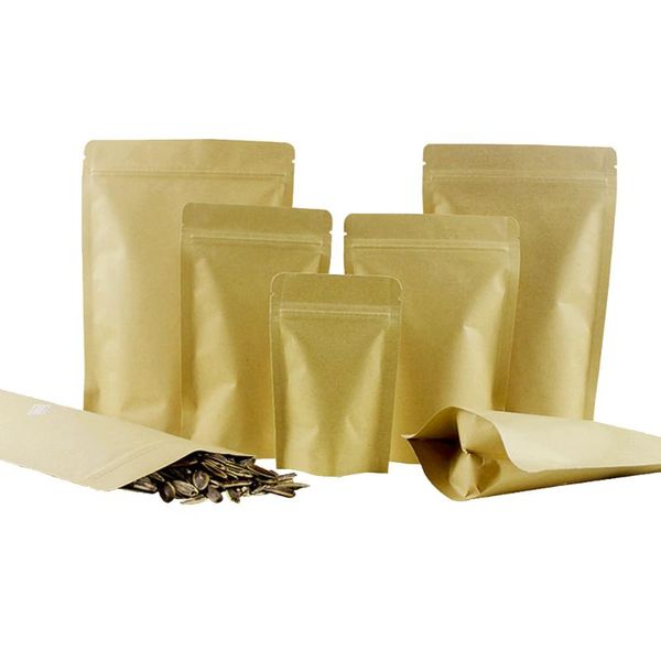 

storage bags 50pcs kraft paper mylar foil stand up bag tear notch resealable reclosable doypack candy tea pack pouches