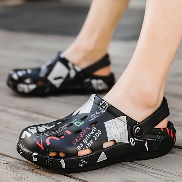 

slippers men's summer sandals outdoor hole shoes wear half slipper sandals korean fashion personality beach shoes, Black