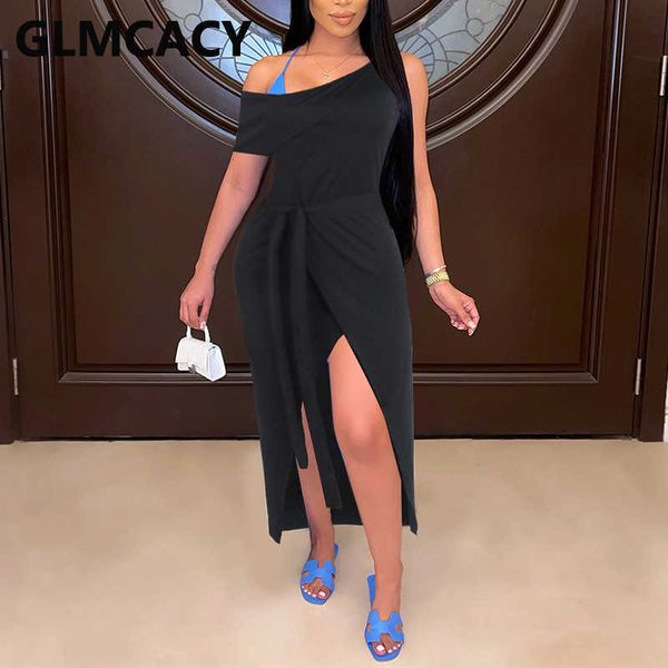 

women off shoulder short sleeve solid color slit midi dress 210702, Black;gray
