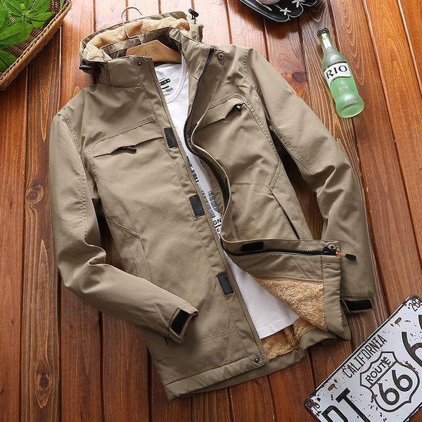 

men's jackets men plus velvet tactical jacket 2021 winter fashion warm coats male size casual hooded bomber outwear, Black;brown
