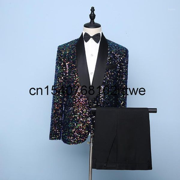 

suit men's 2021 slim sequin green fruit collar host dress stage chorus performance suits & blazers, White;black