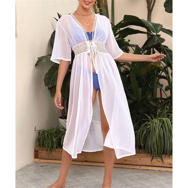 

new see through white chiffon sheer beach cover up cover-ups long beach dress beach wear beachwear female women robe k2457