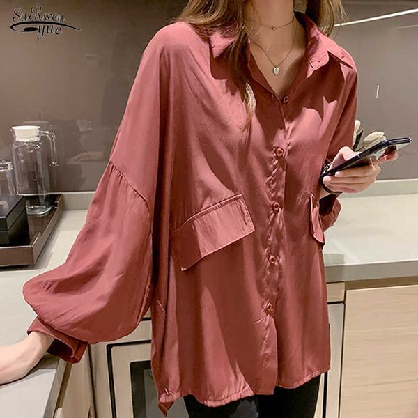 

spring loose white blouse shirts plus size lantern sleeve long shirt women casual korean office solid blouses 12675 210527