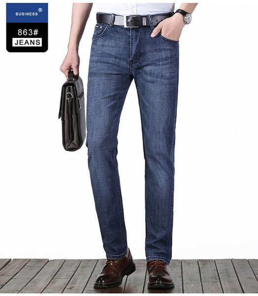 

men's jeans eagle casual fashion slim fit long hombre business denim trousers stretch elastic pants homme, Blue