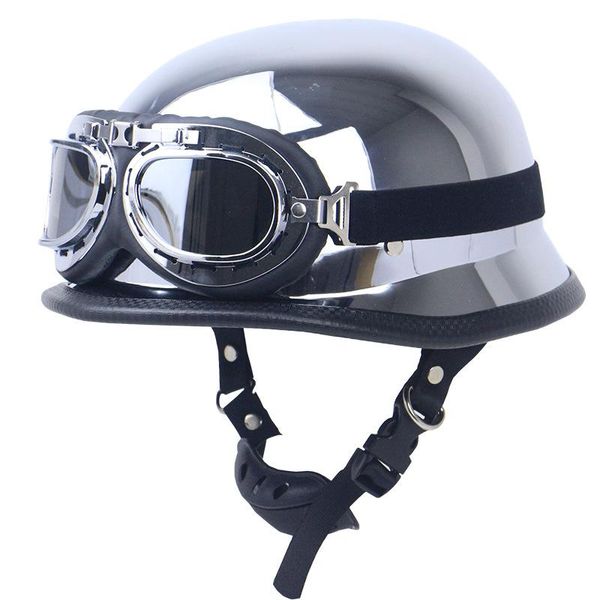 

motorcycle helmets dot chrome silver half face helmet vintage retro german style chopper cruiser casco capacete with goggle