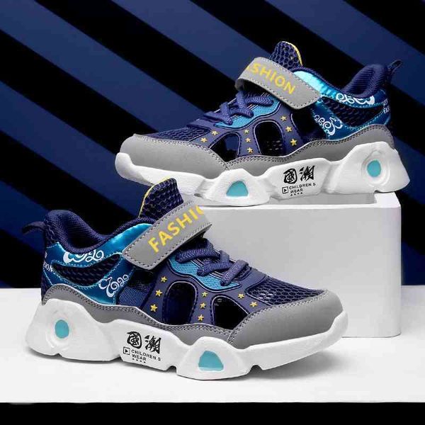 

boys' frame 2020 summer new boys' single net hollow hole big running shoes children's sports sandals, Black