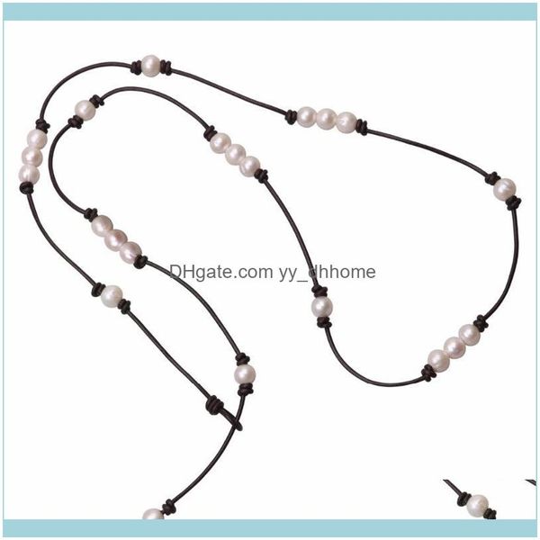 Colares de correntes pingentes j￳ias de j￳ias longas mulheres colar de couro p￩rolas joias com mi￧angas de mi￧o