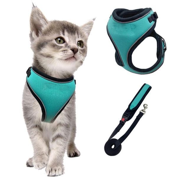 

cat collars & leads harness and leash for walking, escape proof soft adjustable vest harnesses cats, easy control breathable