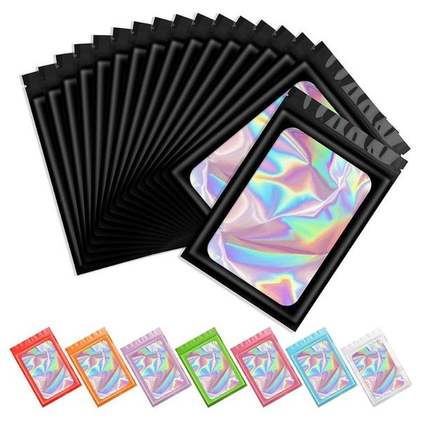 

storage bags 100 pc smell proof mylar resealable odor holographic packaging pouch bag with clear window for food