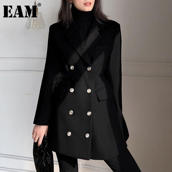 

women's wool & blends [eam] loose fit black double breasted thick woolen coat parkas long sleeve women fashion tide autumn winter 2021