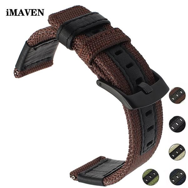 

watch bands canvas nylon + leather band for jeep 20mm 22mm 24mm men strap longer wrist belt, Black;brown