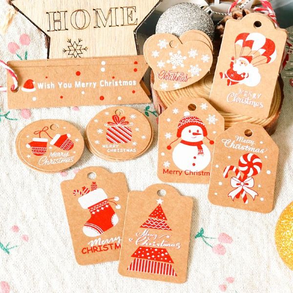 

party decoration 50pcs christmas kraft paper tags diy crafts hang tag with rope labels gift wrapping supplies wedding favors decor