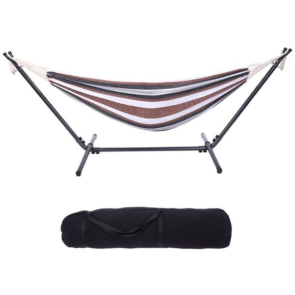

camp furniture hammock set polyester portable soft bed with frame coffee stripe
