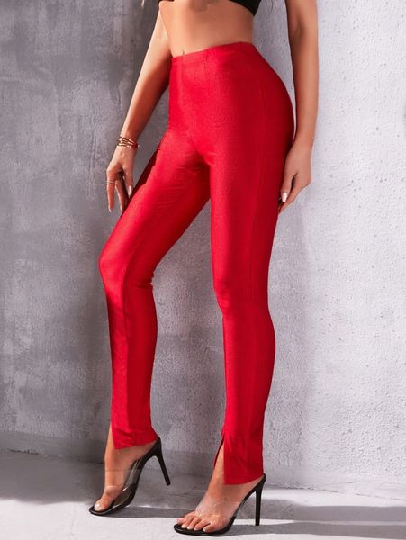 

solid split hem leggings z3g8#, Black