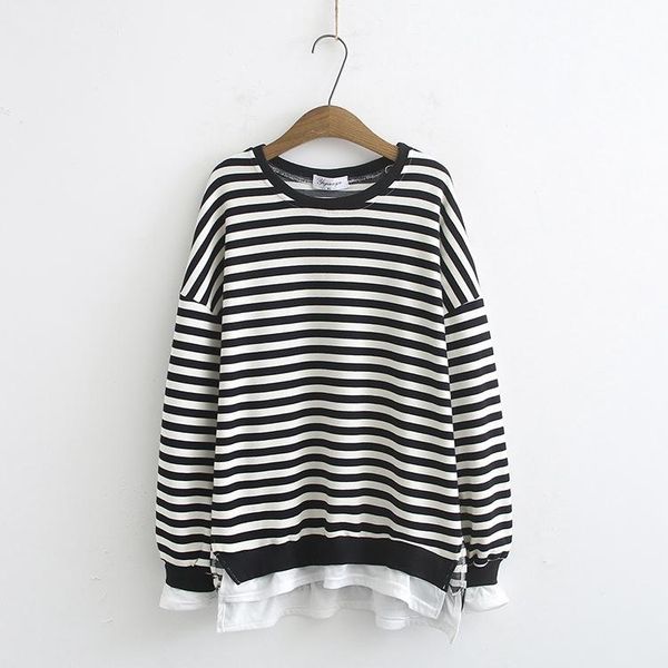 

women's hoodies & sweatshirts plus size spring autumn long sleeve striped pullover casual patchwork outwear, Black