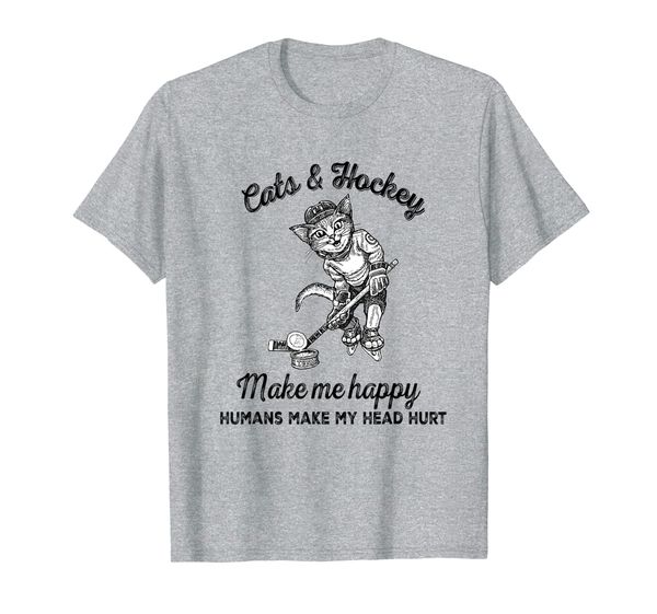 

cats and hockey make me happy humans make my head hurt gift t-shirt, White;black