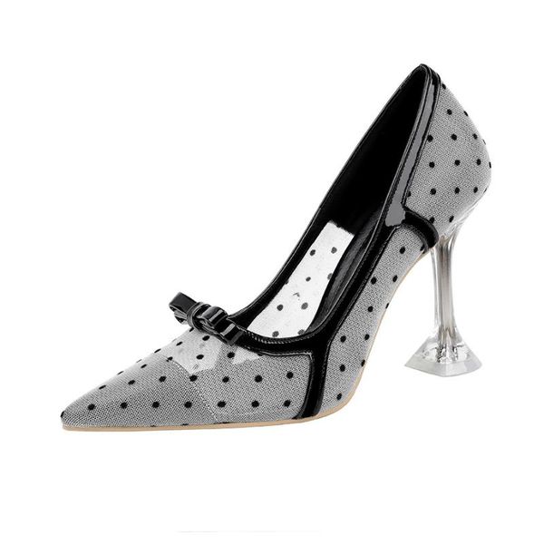 

dress shoes plus size 34-43 pointed toe dot kitten heel women pumps 2021 spring summer mesh high heels for office party, Black