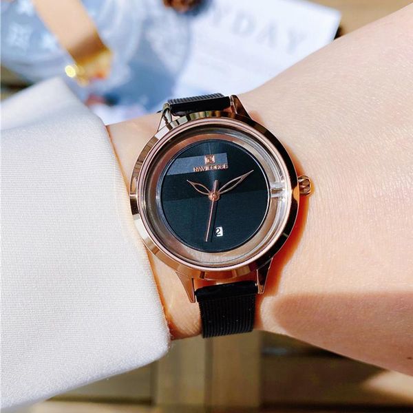 

wristwatches naviforce women watch simple classic ladies stainless steel mesh bracelet date female clock 2021, Slivery;brown